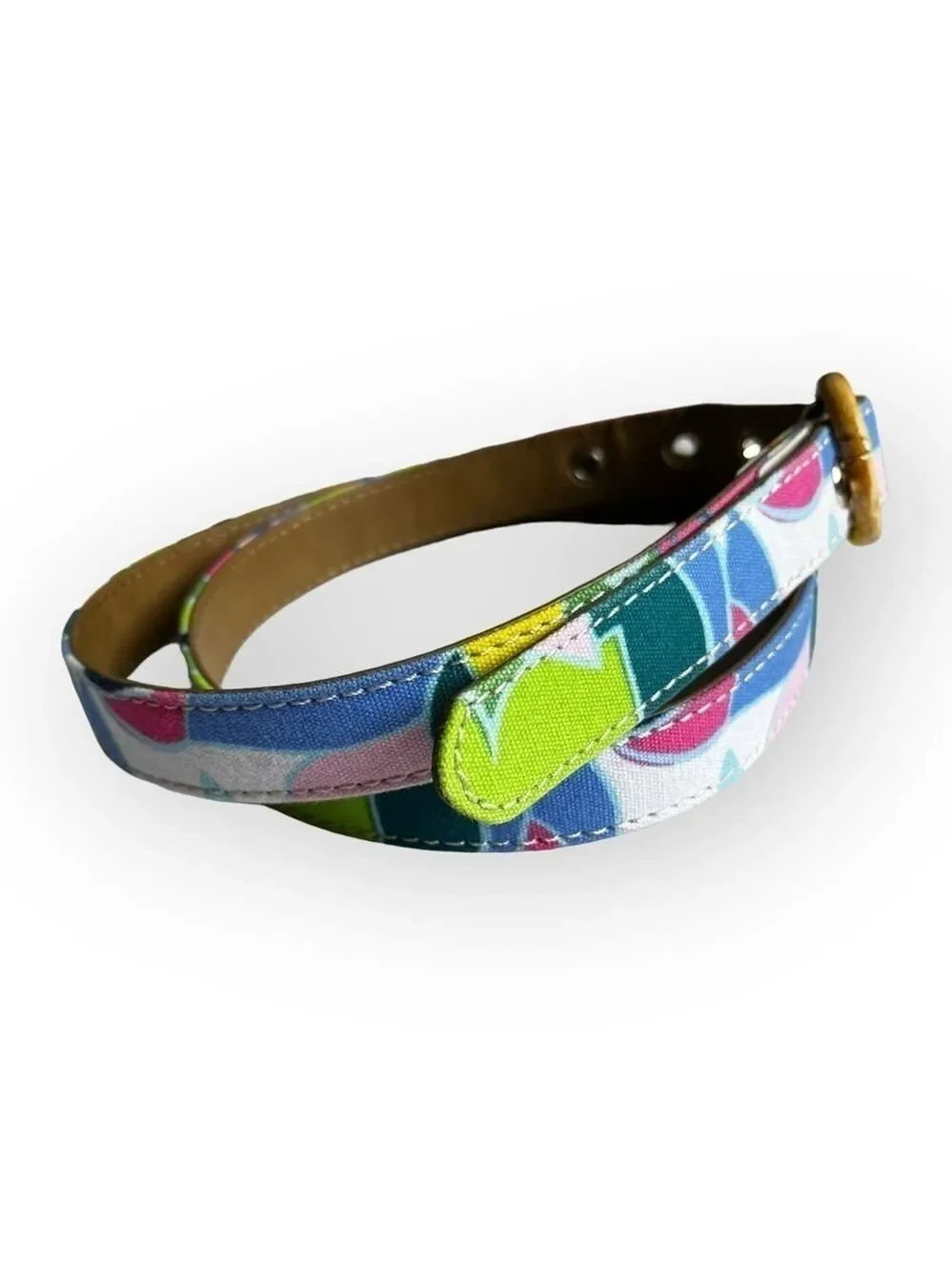 Y2K Talbots Floral Thin Belt Bamboo O ring Buckle Vibrant Colors Cotton Belt S